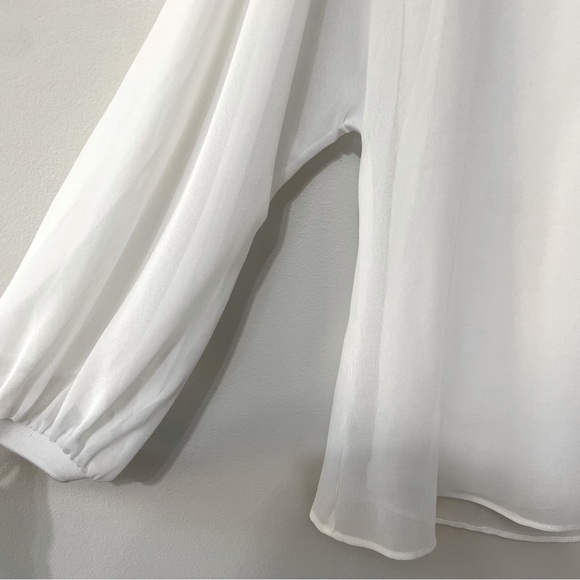 Zara White Chiffon Balloon Sleeve Blouse Top Size Small bin 3G - Picture 4 of 6
